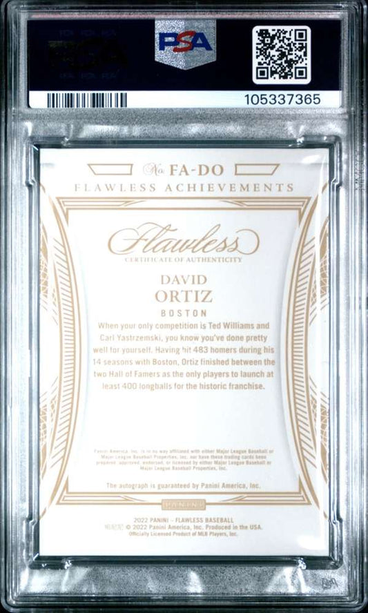2022 Panini Flawless - Achievements Autographs Emerald David Ortiz PSA 9
