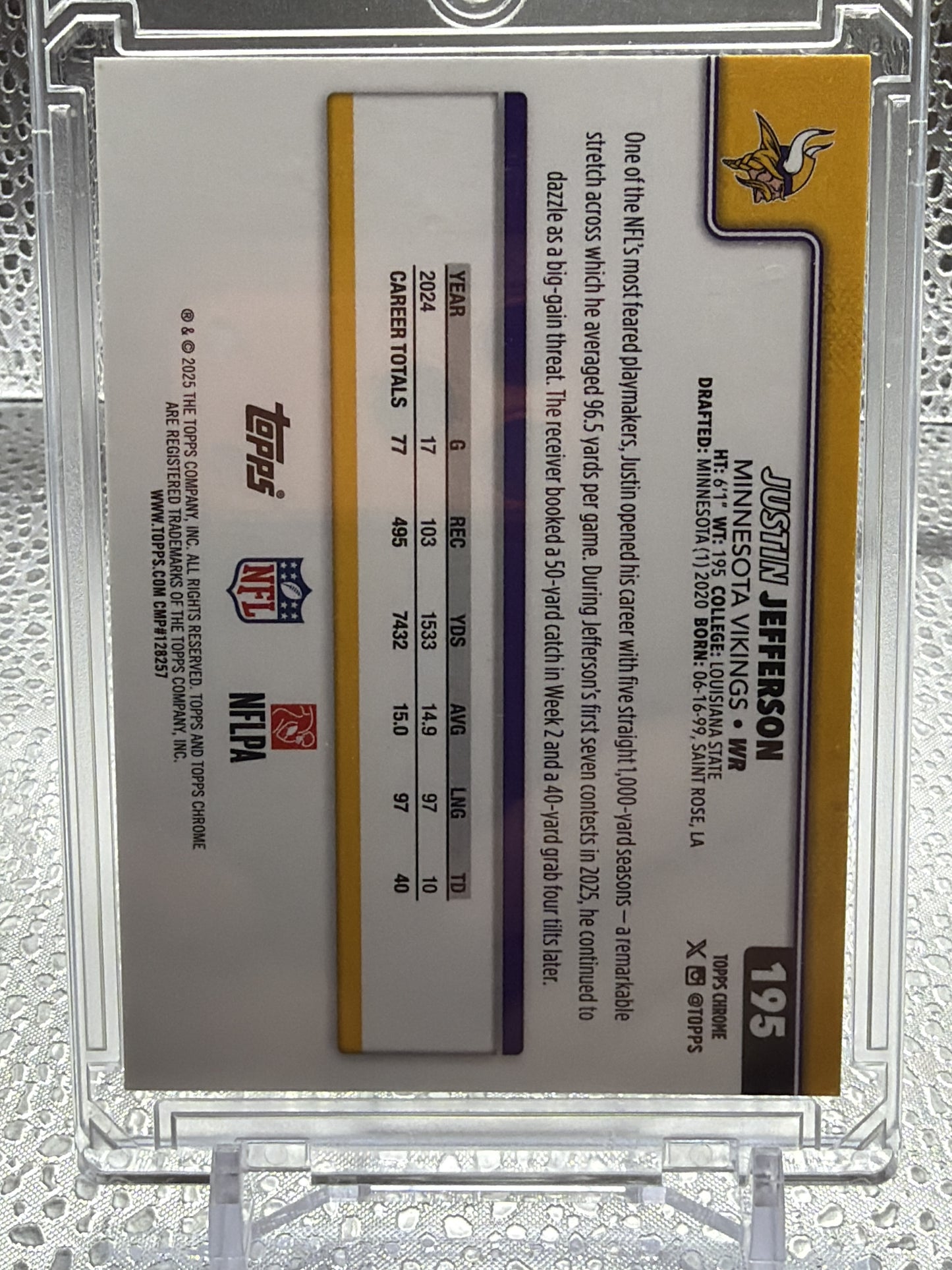 2025 Topps Chrome #195 Justin Jefferson Topps Refractor