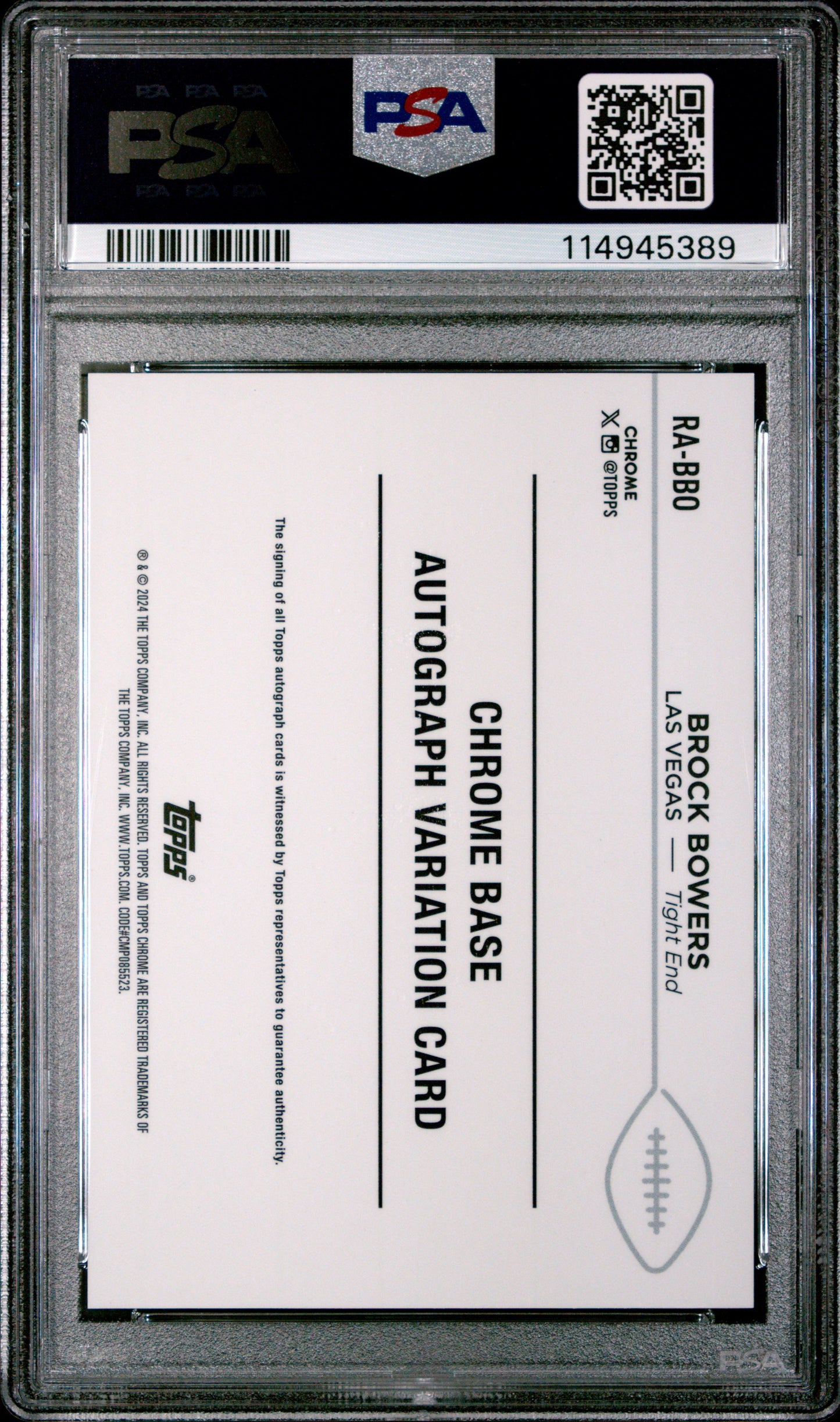 2024 Topps Chrome Rookie Autographs Variations #RABBO Brock Bowers PSA 10