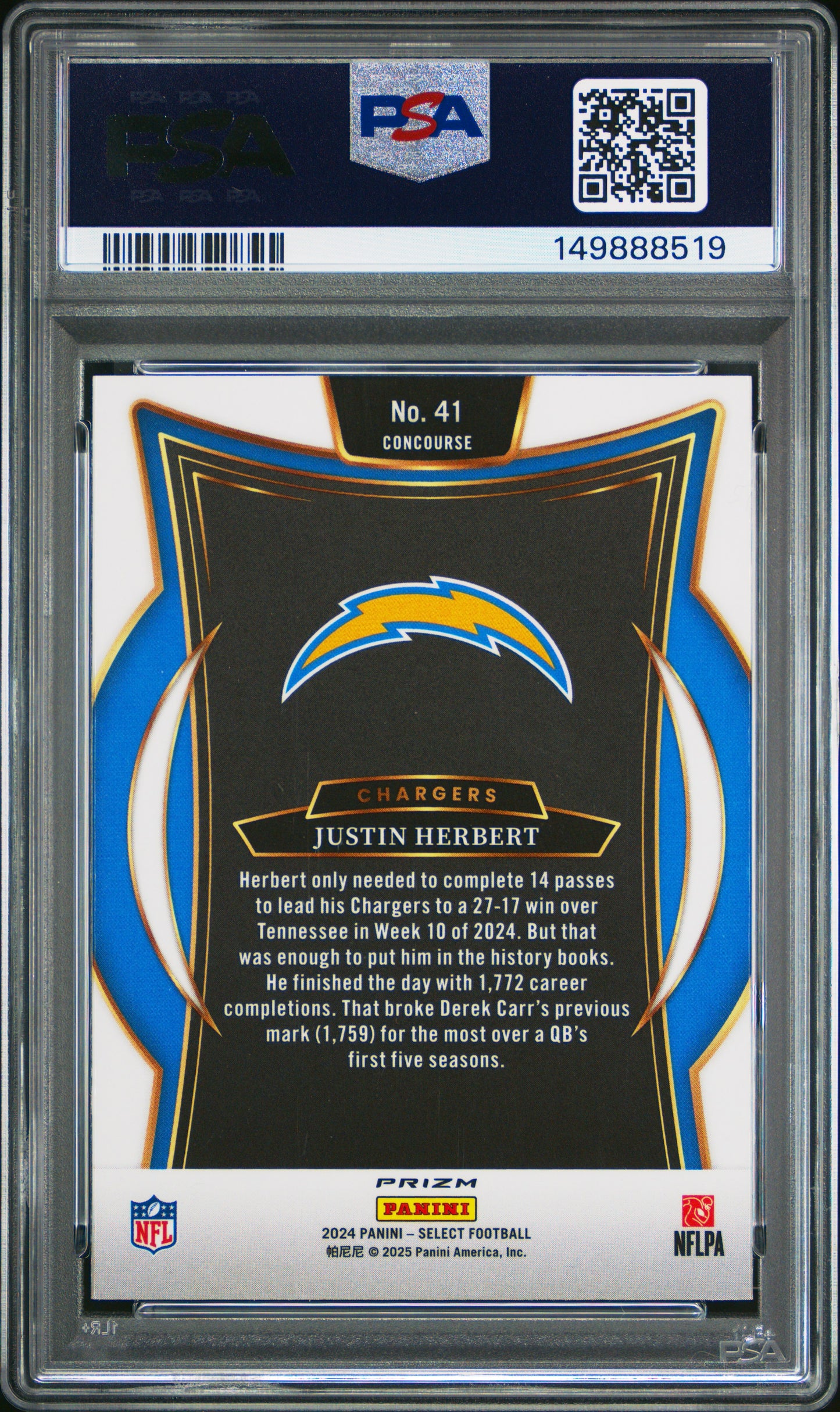 2024 Panini Select #41 Justin Herbert Zebra Prizm Shock PSA 10 🔥