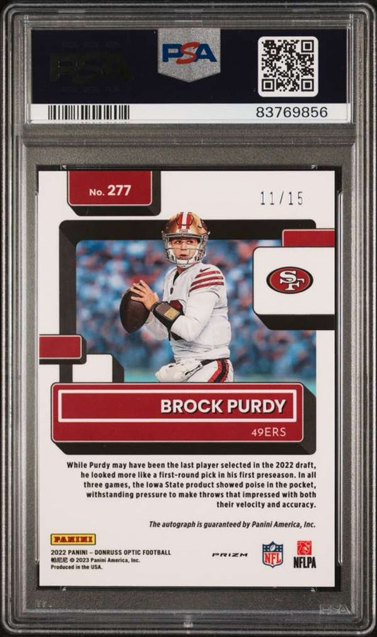 2022 Panini Donruss Optic - Autograph-Ice #277 BROCK PURDY PSA 10 #/15