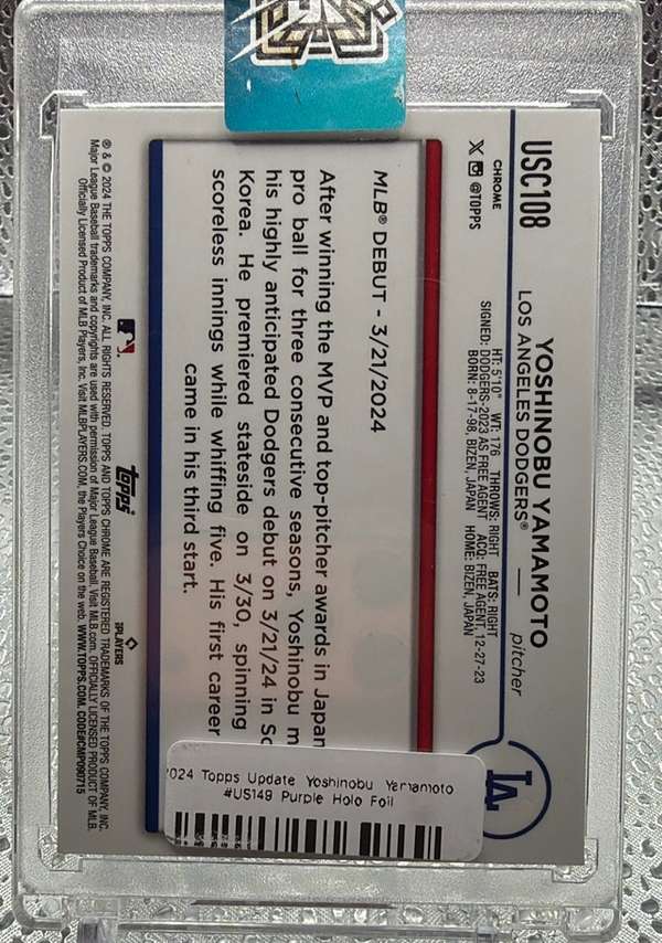 2024 Topps Update - Purple Holo Foil #usc108 Yoshinobu Yamamoto