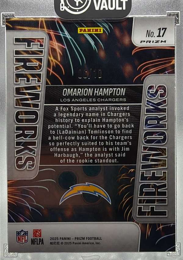 2025 Panini Prizm #17 Omarion Hampton Fireworks Gold #/10 - Read Description