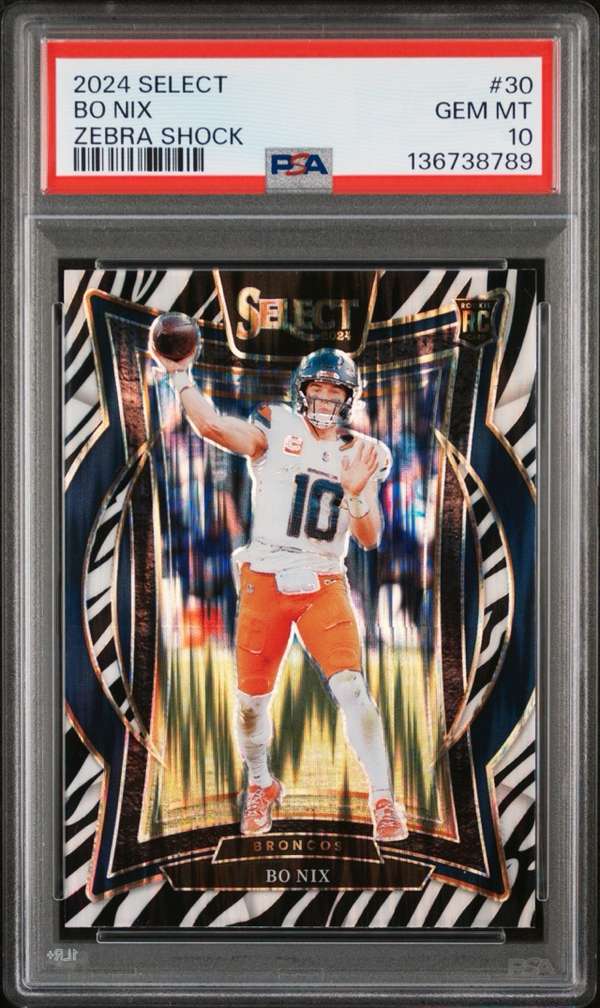 2024 Panini Select - Zebra Prizm Shock #221 Bo Nix PSA 10