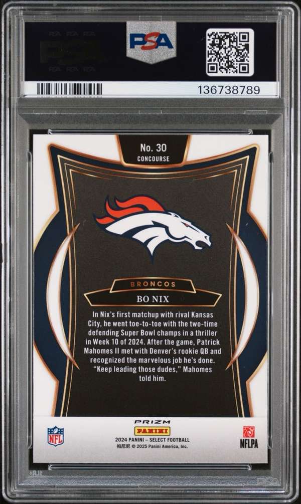 2024 Panini Select - Zebra Prizm Shock #221 Bo Nix PSA 10