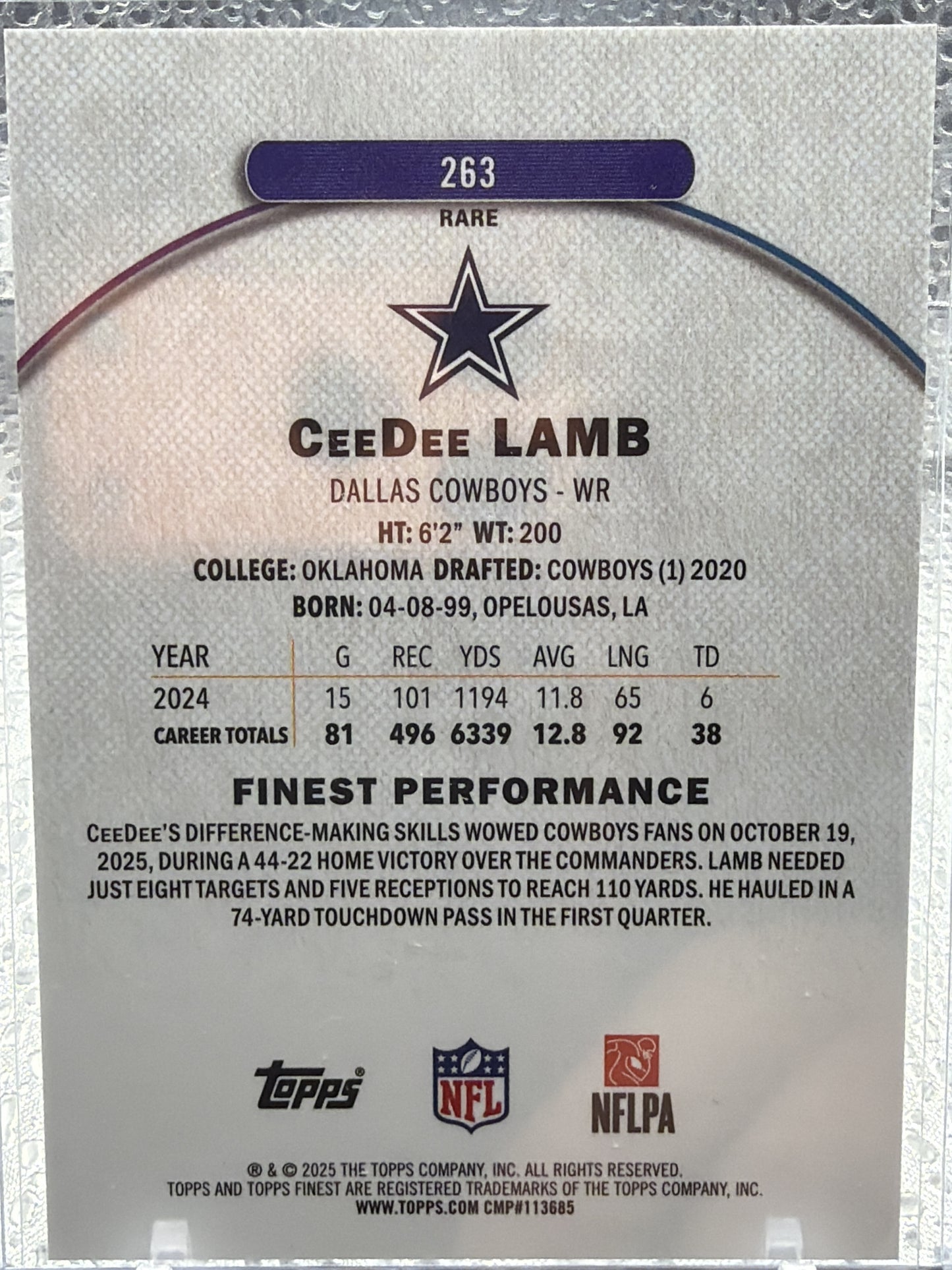 2025 Finest #263 CeeDee Lamb Sky Blue Refractor #/150