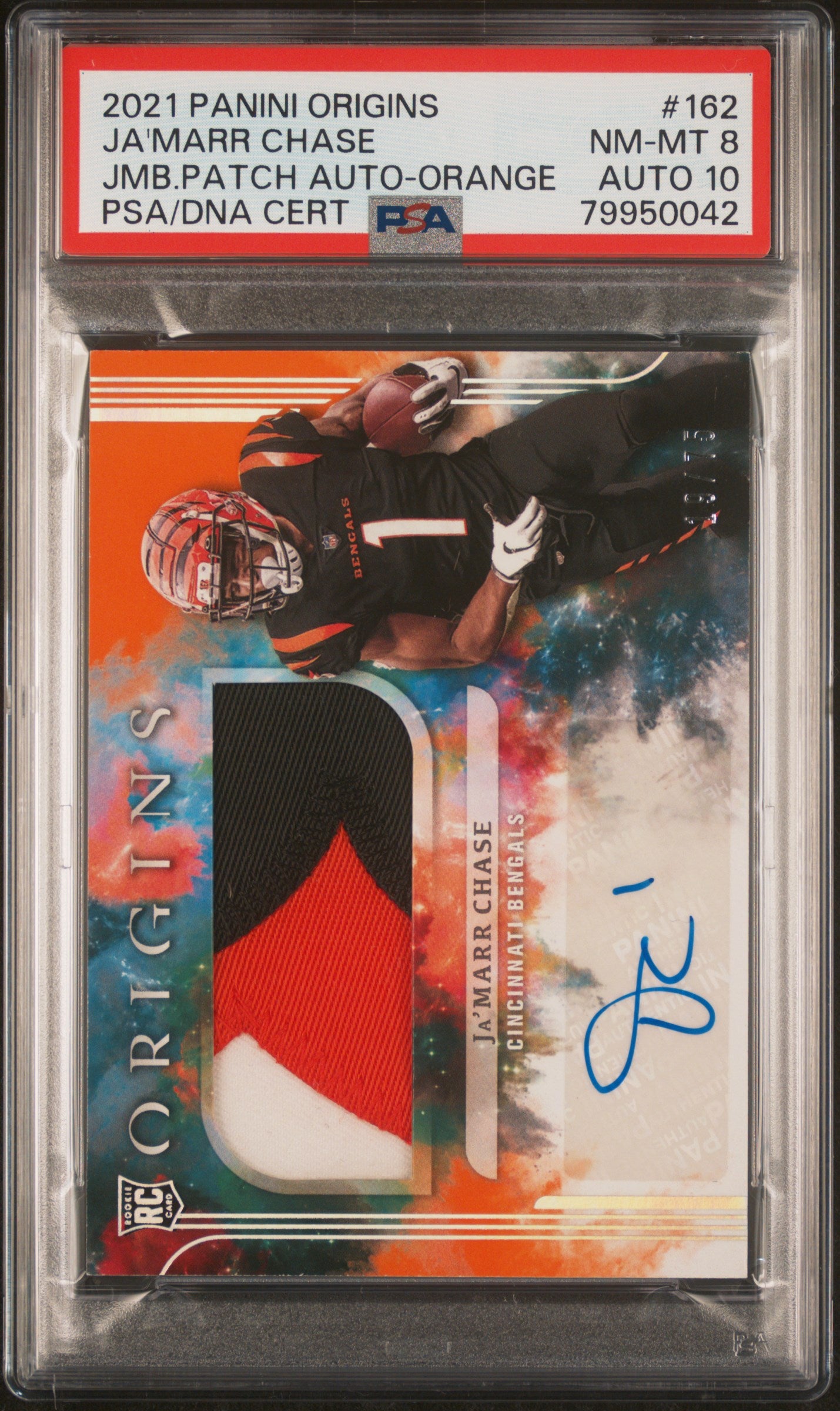 2021 Panini Origins #162 Ja'Marr Chase Jmb.Patch Auto-Orange PSA 8 #/75