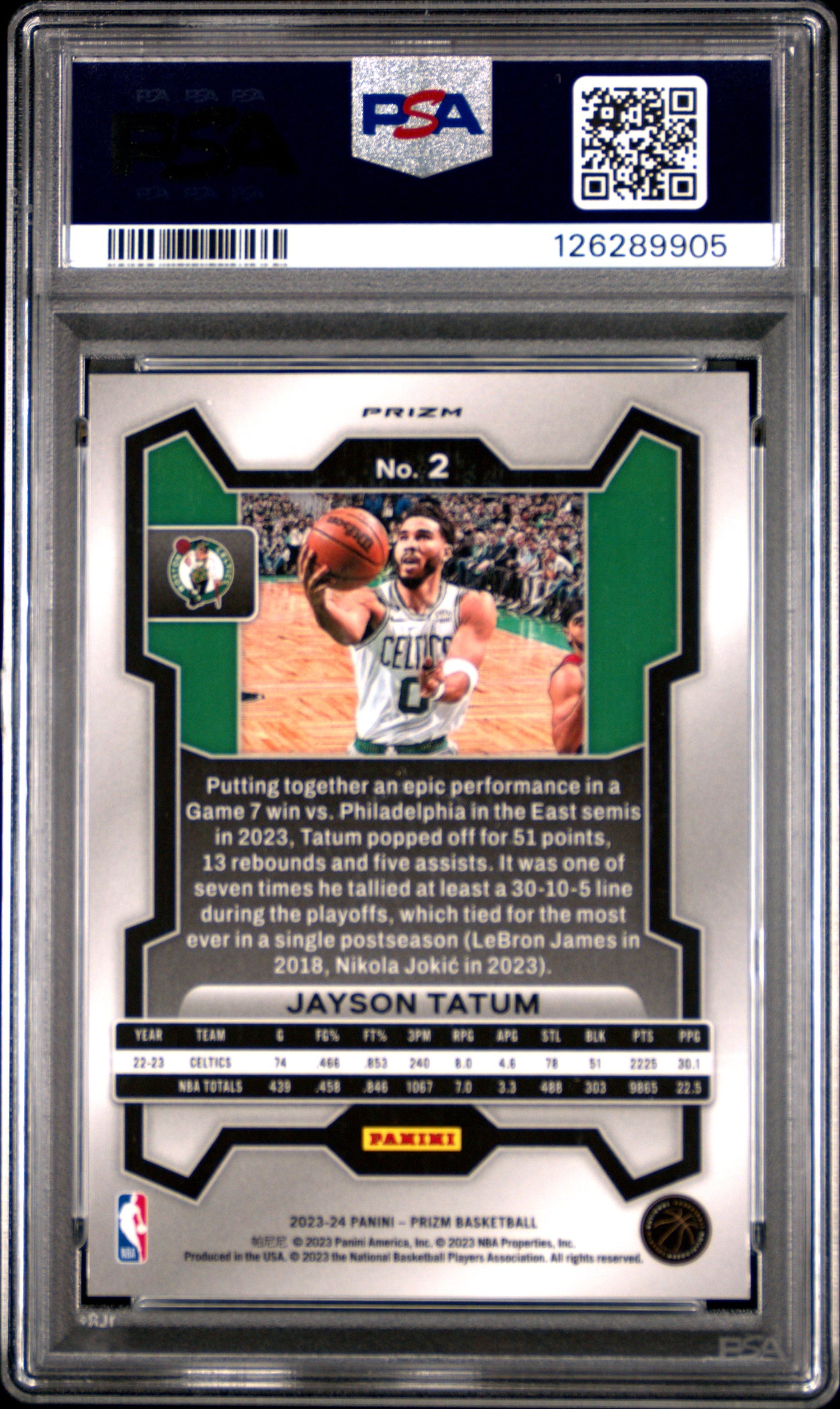 2023-24 Panini Prizm #2 Jayson Tatum Prizms Choice Tiger Stripe PSA 9