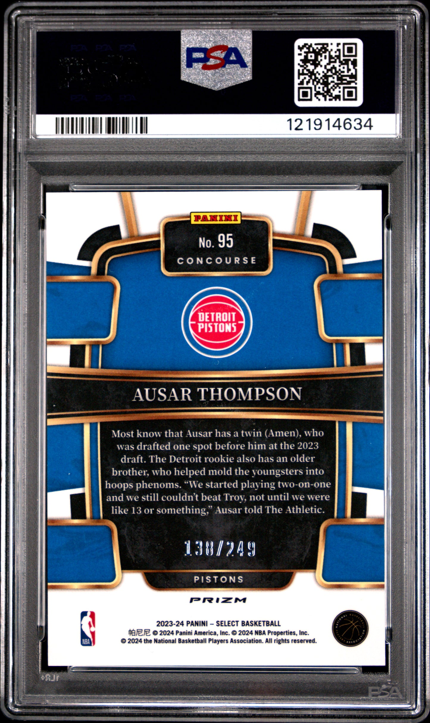 2023-24 Panini Select #95 Ausar Thompson Blue Scope Prizms PSA 9 #/249