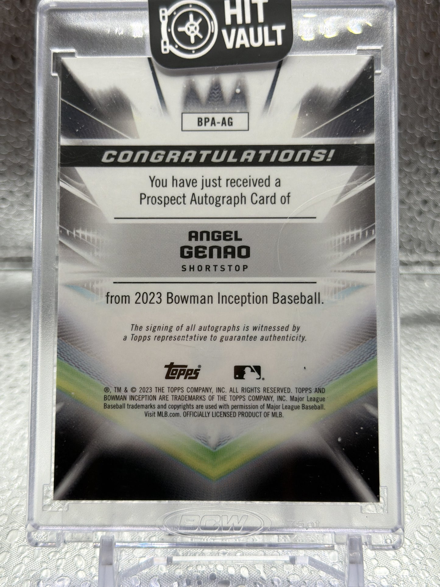 2023 Bowman Inception #BPA-AG Angel Genao Autographs Fuchsia Foil #/75