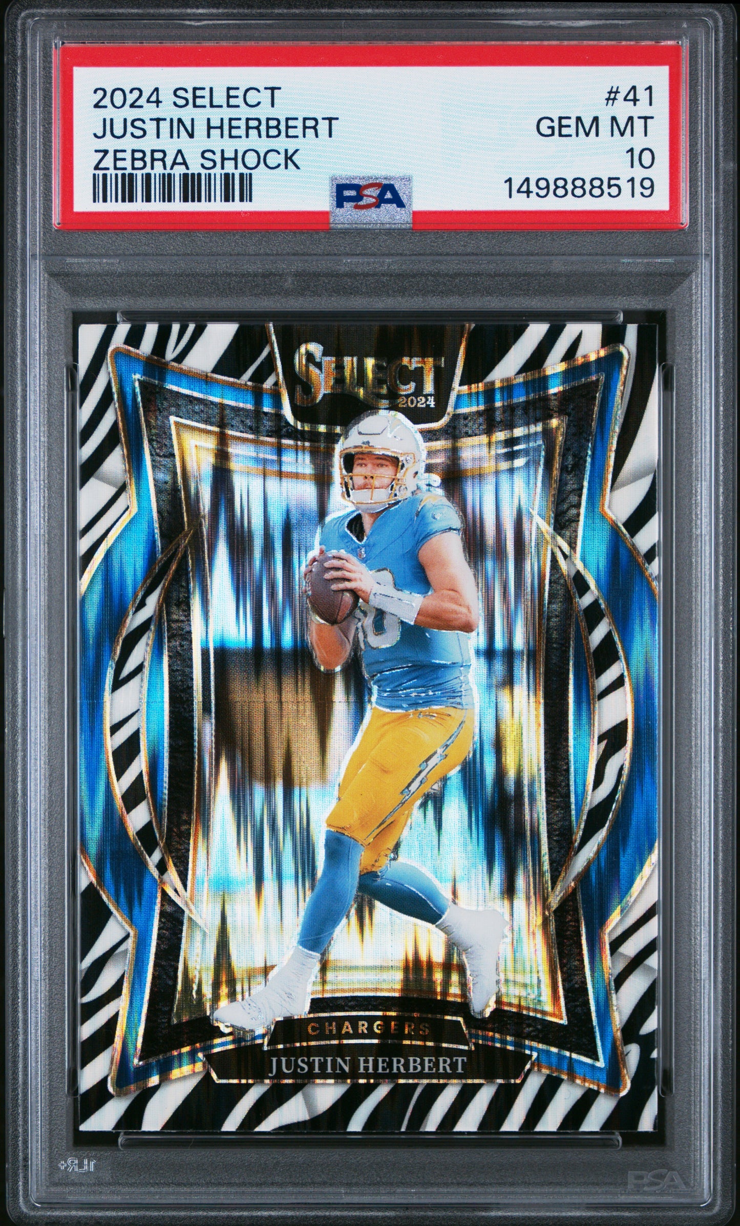 2024 Panini Select #41 Justin Herbert Zebra Prizm Shock PSA 10 🔥