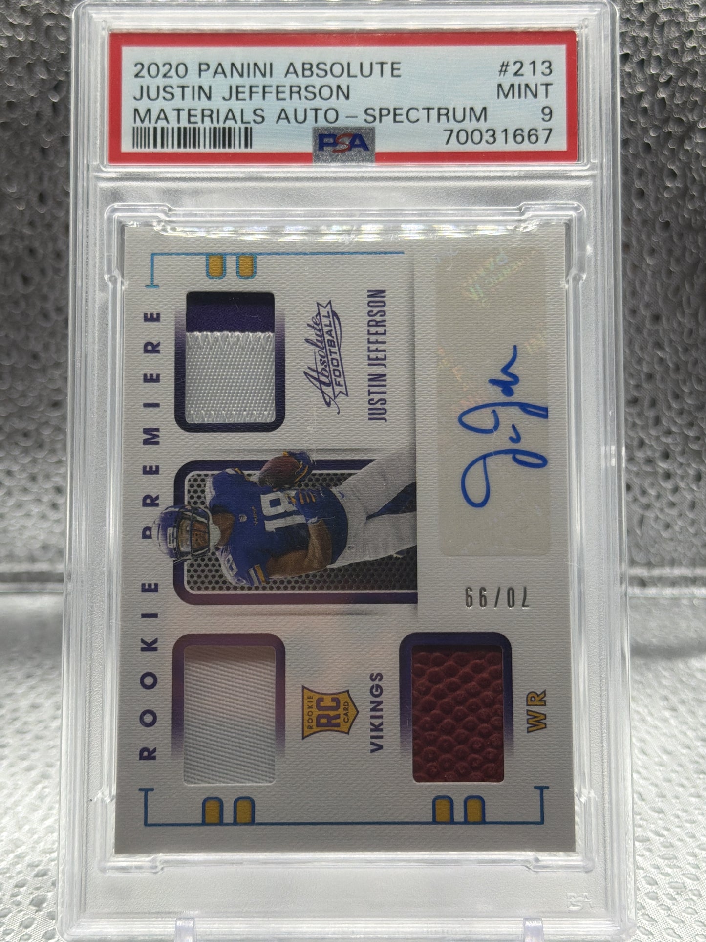 2020 Panini Absolute #213 Justin Jefferson Rookie Premiere Materials Autos #/99