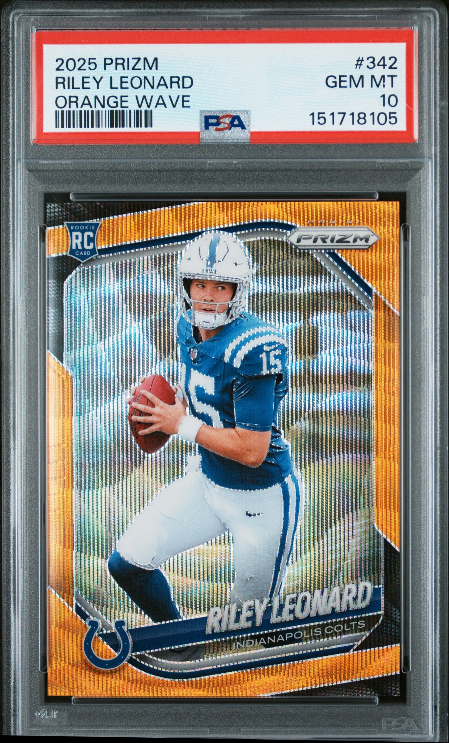 2025 Panini Prizm #342 Riley Leonard Orange Wave PSA 10 #/65