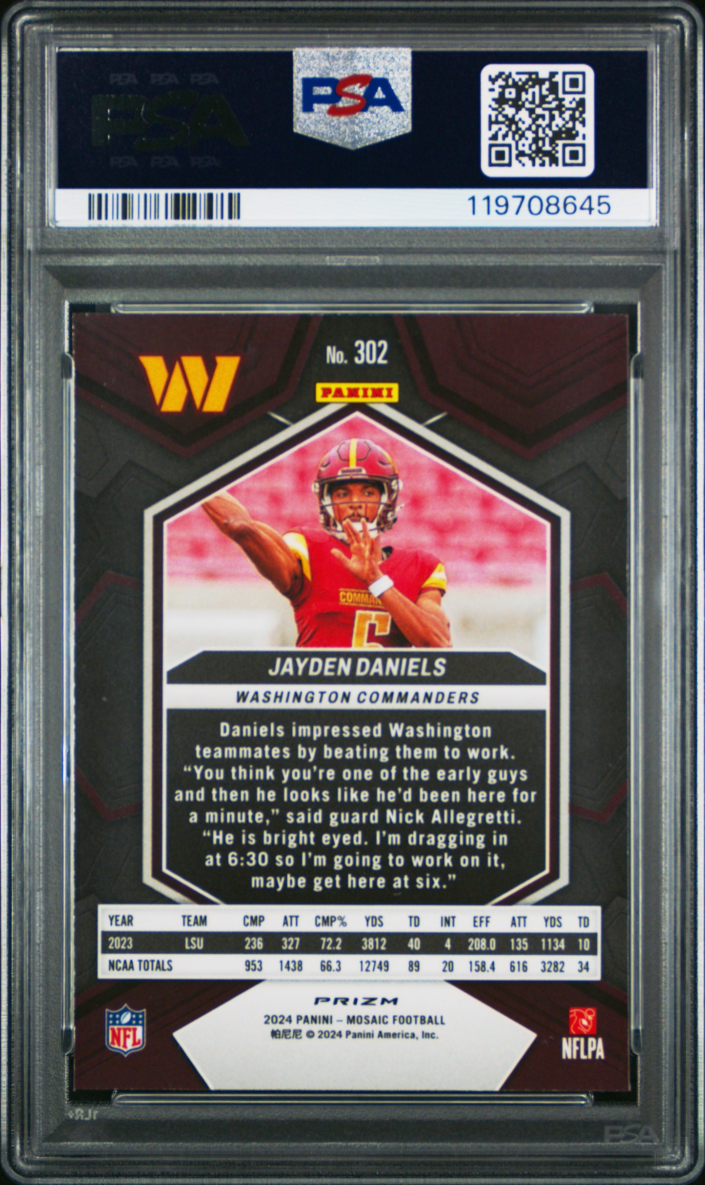 2024 Panini Mosaic #302 Jayden Daniels Mosaic Reactive Yellow PSA 10