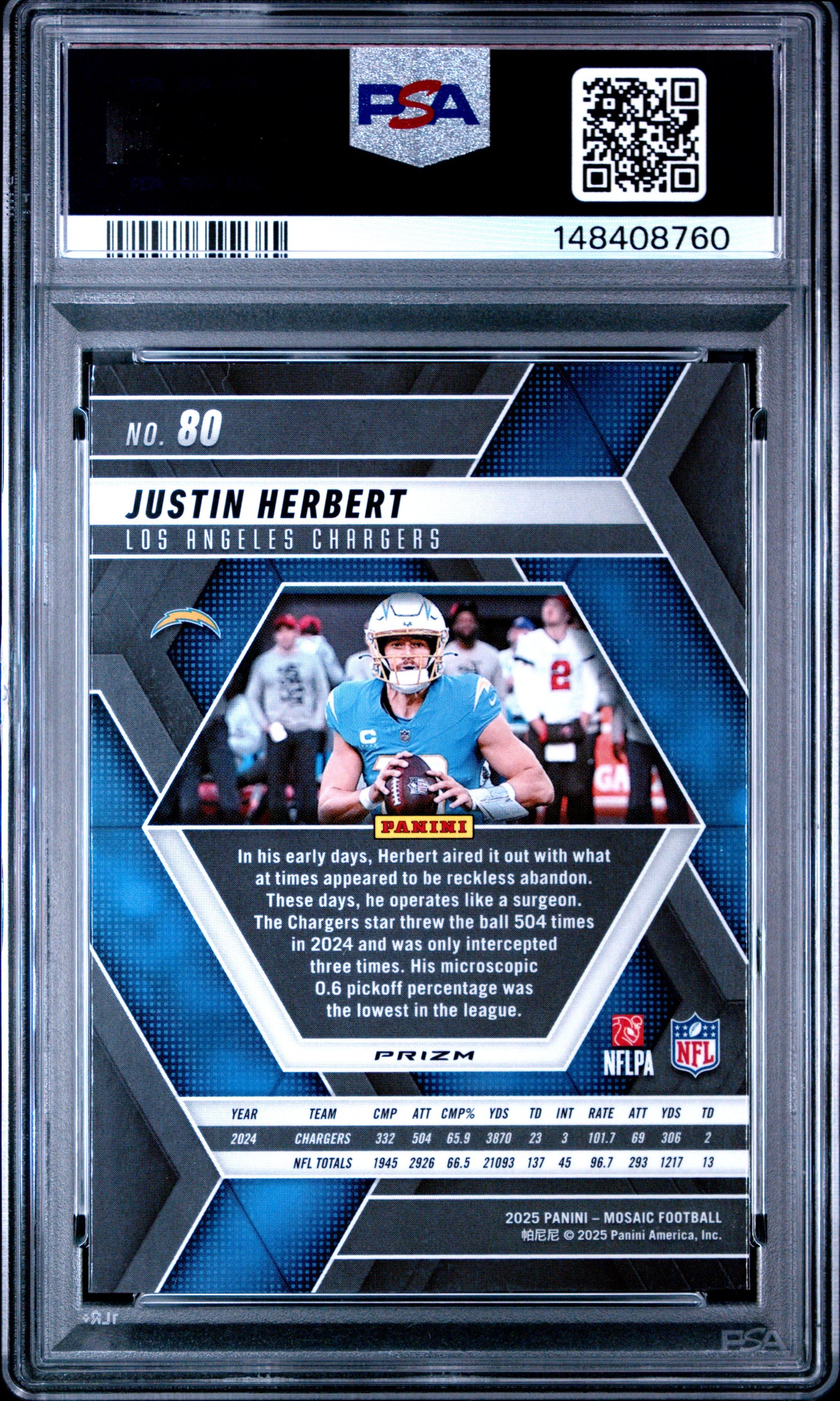 2025 Panini Mosaic #80 Justin Herbert Genesis PSA 10