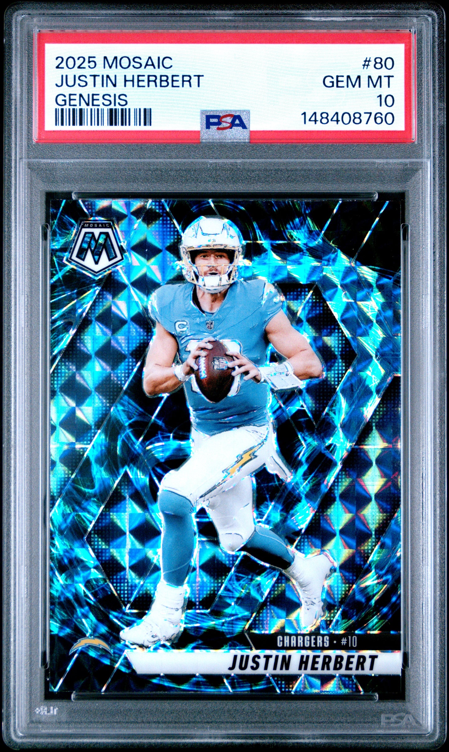 2025 Panini Mosaic #80 Justin Herbert Genesis PSA 10